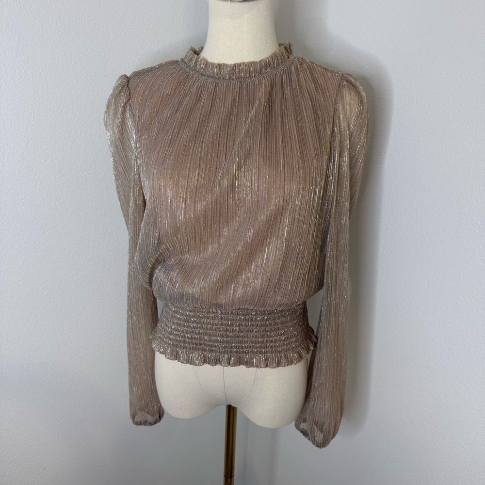 [Joie] Metallic Sheer Blouse in Gold -‎ Size Small